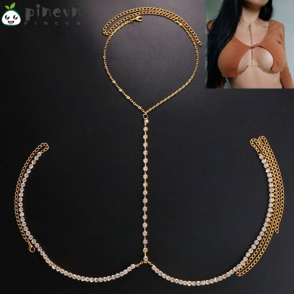 PINEVN Dây Xích Đeo Ngực Màu Sắc Bạc Thời Trang Đi Biển Cho Nữ