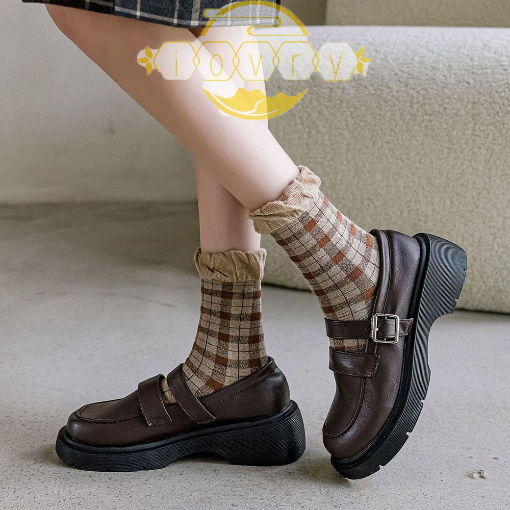 IVORY Vớ Cotton Co Giãn Thêu Họa Tiết Hoa Dễ Thương Phong Cách Harajuku Cho Nữ