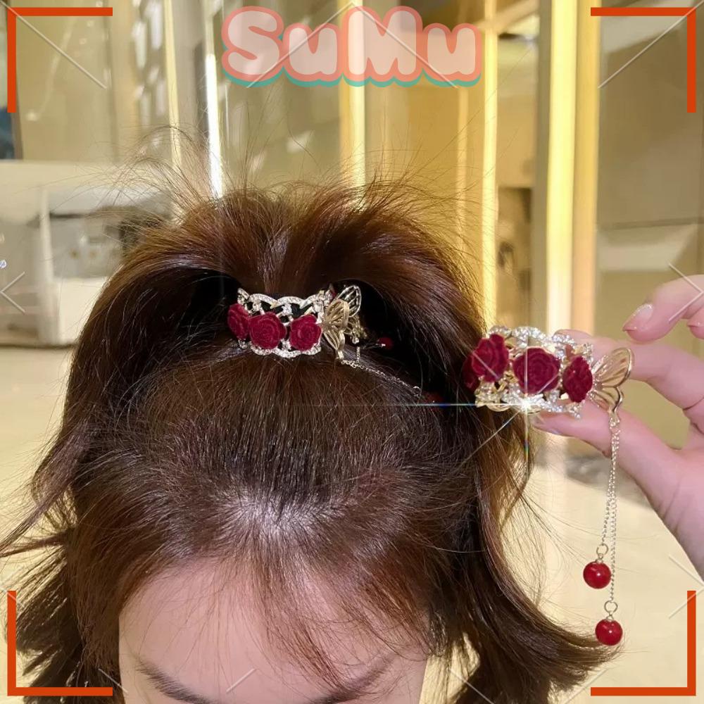 SUMU Kẹp TóC HìNh Hoa HồNg ĐíNh Kim Cương Giả ThờI Trang Cho Nữ