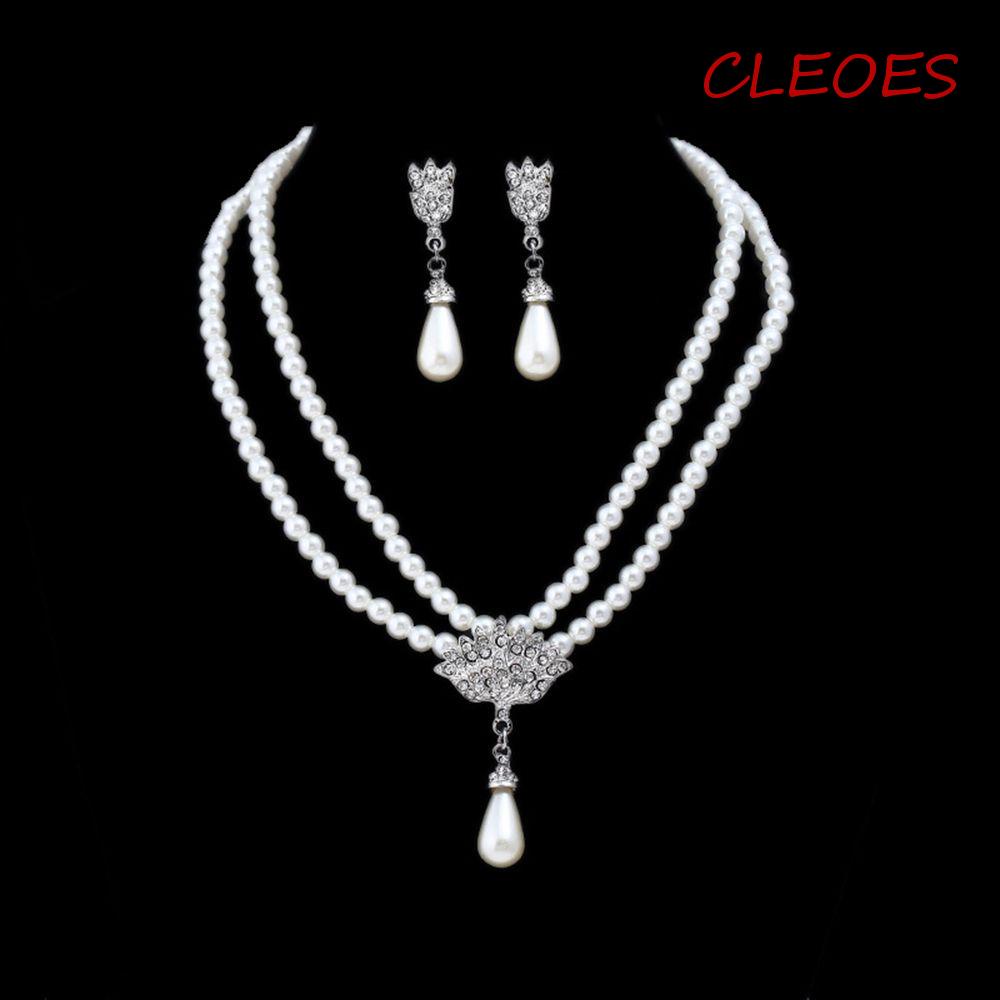 CLEOES Bộ Dây Chuyền Và Bông Tai Đính Đá Sang Trọng Cho Cô Dâu