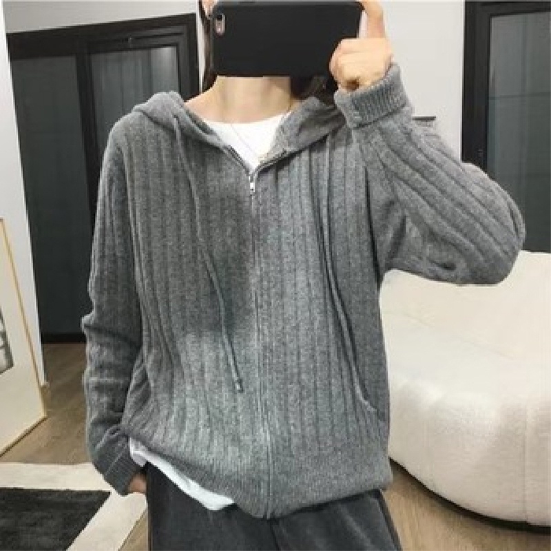 Áo Khoác cardigan Có Nón Dáng Rộng Và Khóa Kéo Thời Trang Thu Đông 2023 Mới