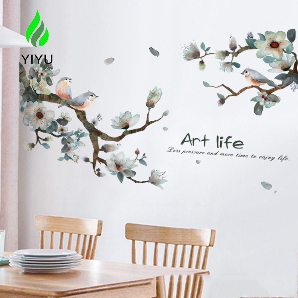 YIYU Miếng Dán Tường Trang Trí Hình Cây Và Chim 3D Hai Mặt Sáng Tạo Tháo Rời Được Tiện Lợi