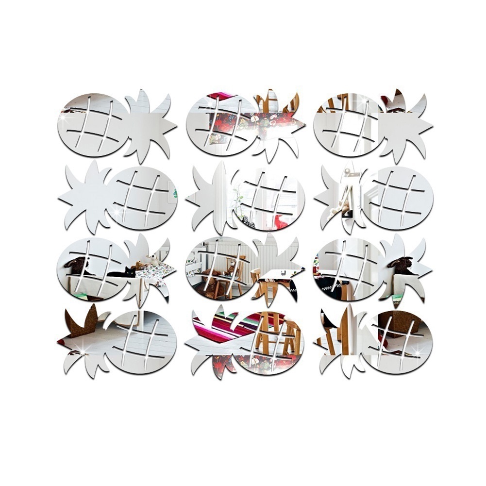Set 12 Miếng Dán Tường Trang Trí Tráng Gương Acrylic Hình Quả Dứa Dễ Thương Dành Cho Phòng Trẻ Em