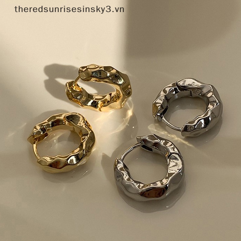 # # Khuyên Tai Vòng Tròn Hình Học Gợn Sóng Bằng Kim Loại Dày Màu Lạnh Vintage Thời Trang Cho Nữ