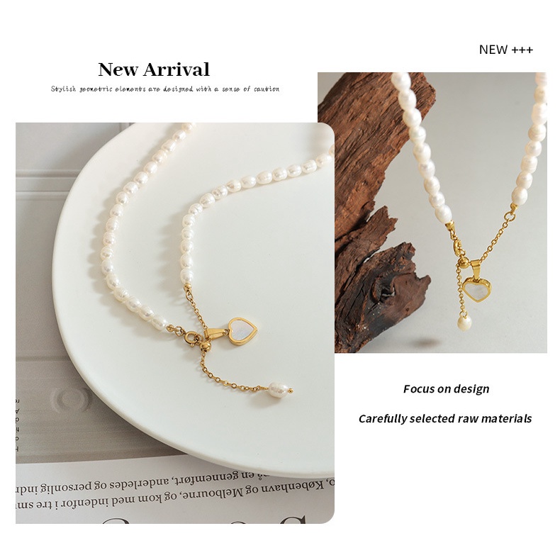 Vòng cổ Mặt Hình Vỏ Sò / Trái Tim Đính Ngọc Trai Sang Trọng Thời Trang Pháp