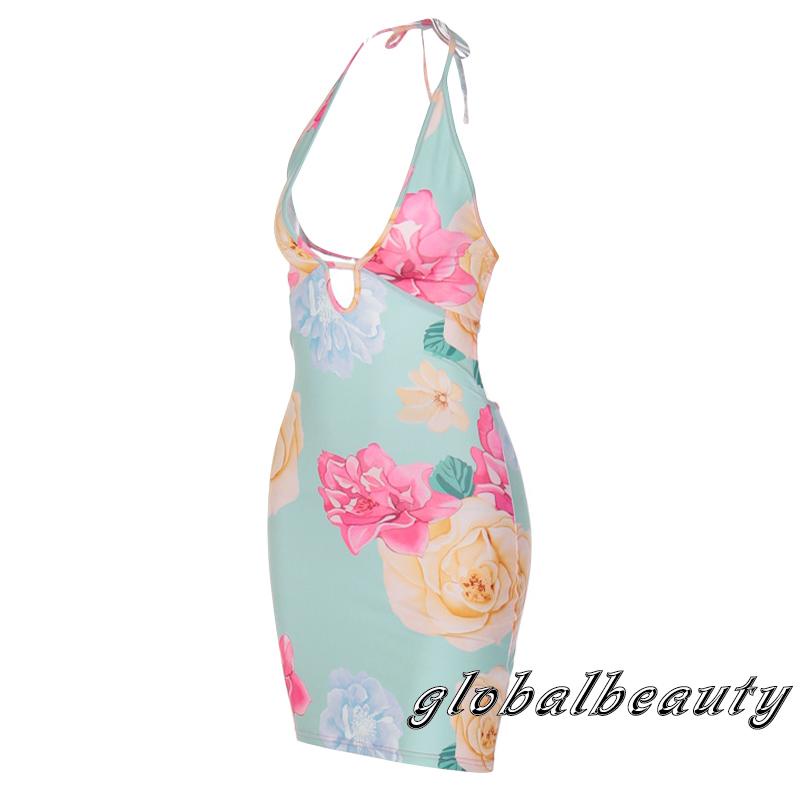 Đầm không tay dáng ôm Hở Lưng Cột Dây In Họa Tiết Hoa Cho Nữ