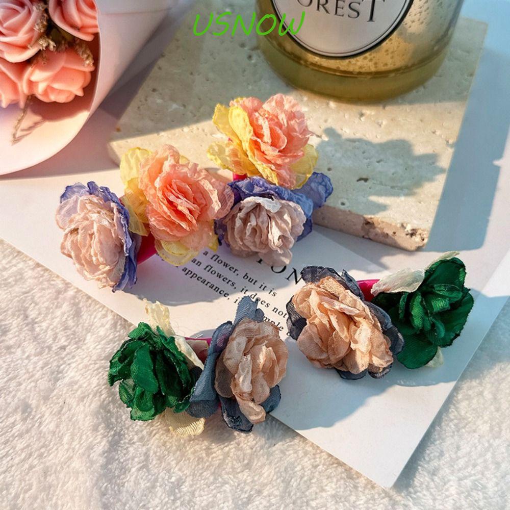 USNOW Bông Tai Dáng Dài Hình Hoa Vải Phong Cách Hàn Quốc Cổ Điển Thời Trang Đi Biển Xinh Xắn