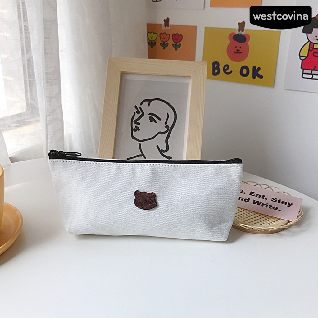 [WSTN]✎Túi Đựng Bút Thêu Họa Tiết Gấu Hoạt Hình Chống Bụi Bẩn Tiện Dụng Cho Cặp Đôi