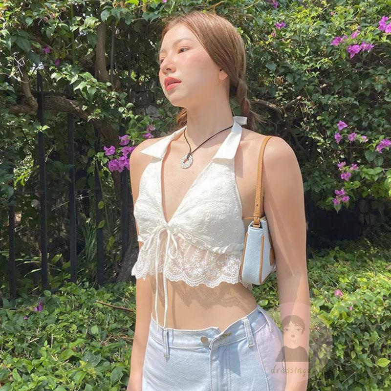 Áo Tank Top Phối Ren Hoa Thiết Kế Hở Lưng Quyến Rũ