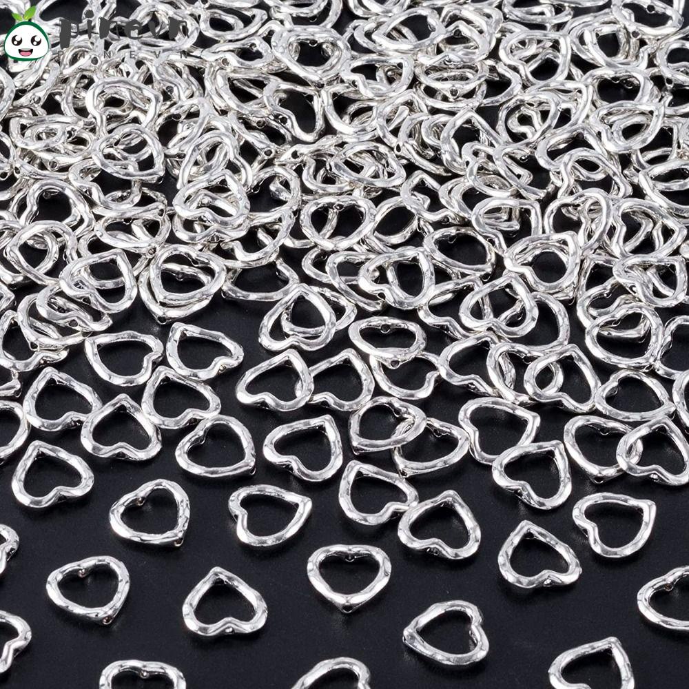 PINEVN Bộ 100 Hạt Xâu Chuỗi Hình Trái Tim Rỗng Bằng Kim Loại Bạc 14mm Dùng Làm Trang Sức Giáng Sinh