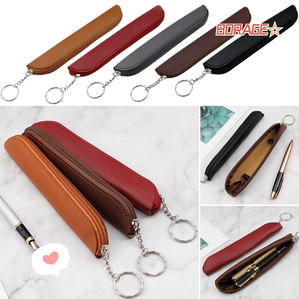 BORAG Túi Đựng Bút Bằng Da PU Thiết Kế Tối Giản Phong Cách Retro