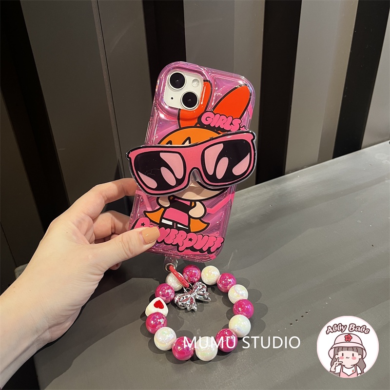 Ốp Điện Thoại TPU Mềm Họa Tiết Powerpuff Girls Gắn Giá Đỡ + Ngăn Đựng Thẻ Chống Bẩn IPhone 14 Pro Max 12 11 Pro Max X XS XR 7Plus