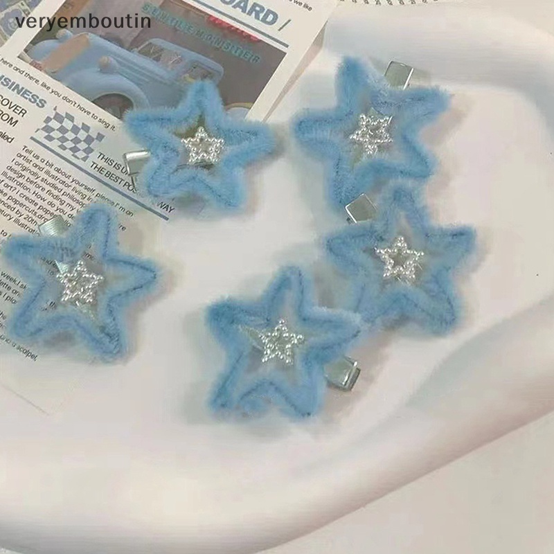 1 Kẹp Tóc Lông Nhung Hình Ngôi Sao Màu Xanh Dương Ngọt Ngào Dễ Thương Y2K Thời Trang 2023