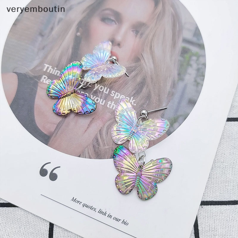 Bông Tai Hình Bướm Màu Laser Phong Cách Cổ Điển Thời Trang Xinh Xắn