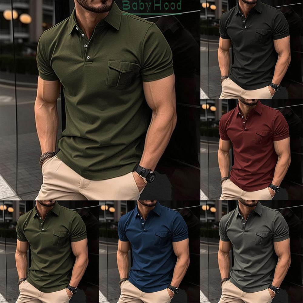 Mens Button-Up Collared Short Sleeve Shirts Slim Fit Muscle Blouse Tops T-Shirt#BBHOOD