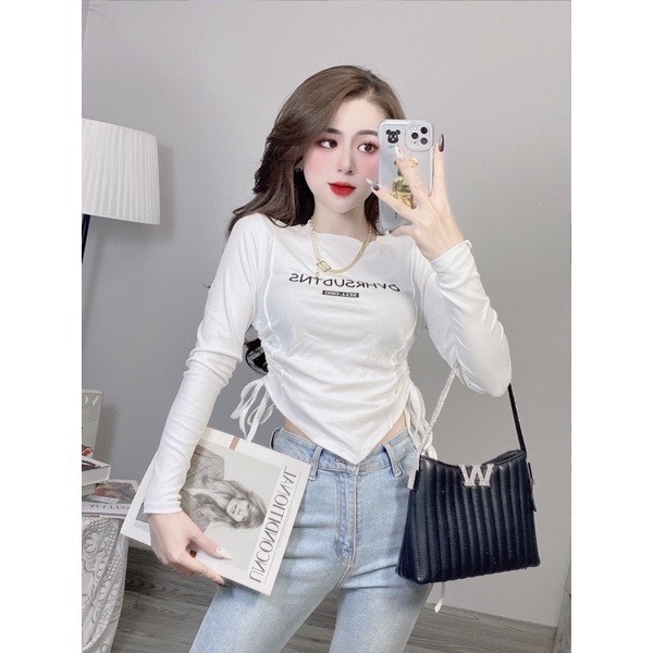 Áo Thun Tay Dài Thiết Kế Rút Dây Hai Bên Eo Cực Xinh TTSLT0040