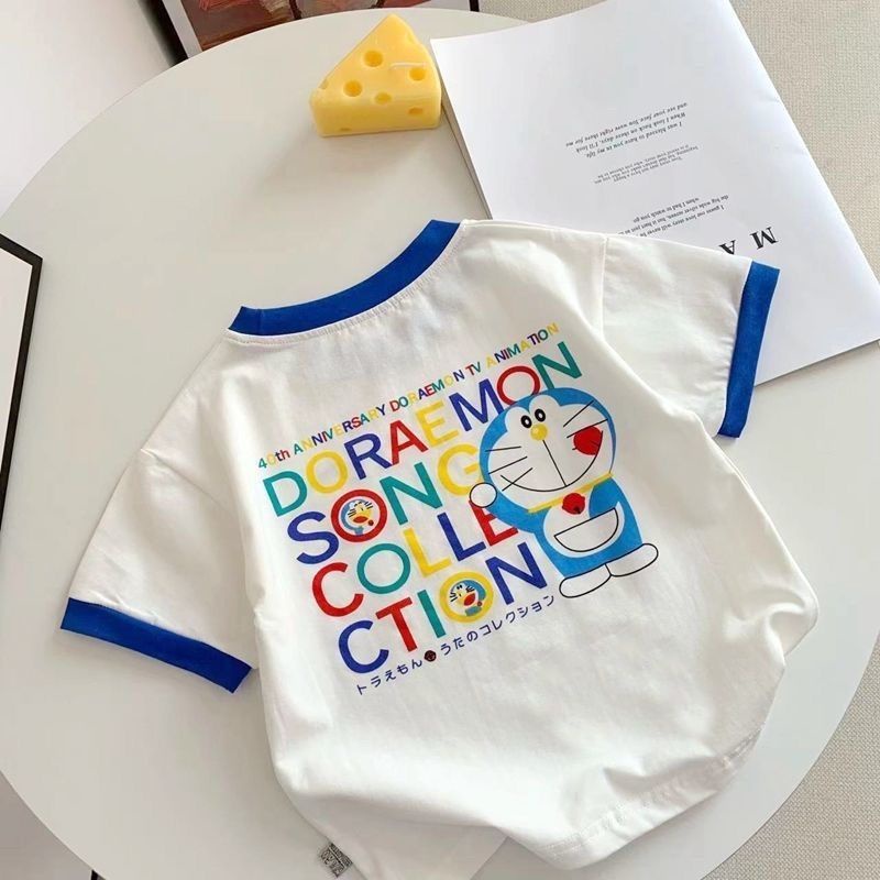 Áo Thun Cotton Ngắn Tay In Hoạt Hình Màu Tương Phản Thời Trang Mùa Hè 2023 Cho Bé