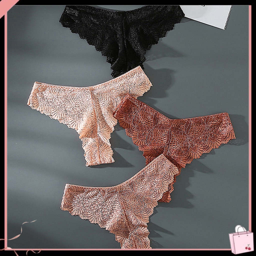 {Soltweter} Quần Lót Cotton Lưng Thấp Màu Trơn Phối Ren Xuyên Thấu Quyến Rũ Dành Cho Nữ