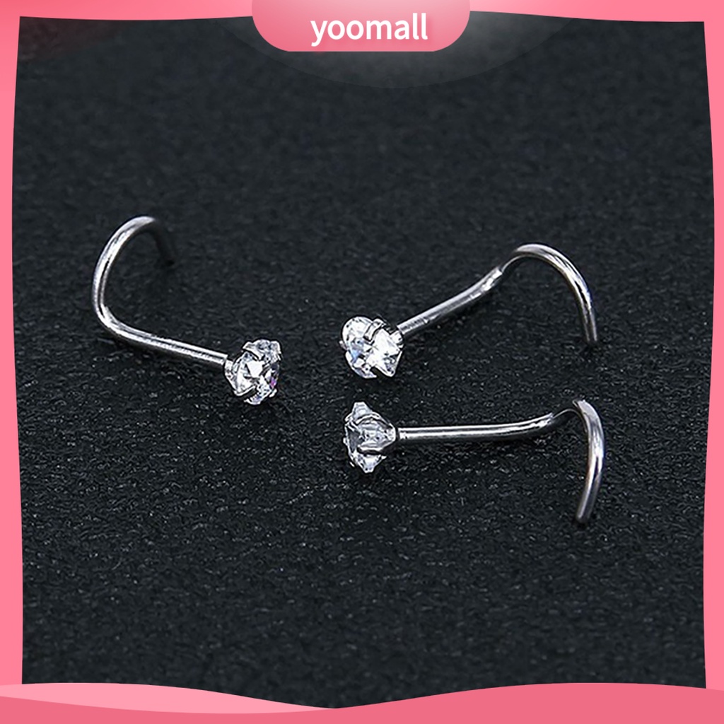 Bộ 3 Khuyên Mũi Bằng Thép Không Gỉ Đính Đá Zircon Hình Ngôi Sao / Trái Tim