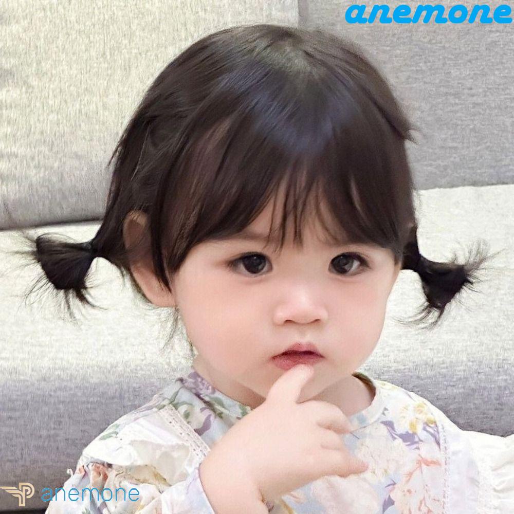 ANEMONE Tóc Giả Mềm Mại Màu Đen Tự Nhiên Dành Cho Bé Sơ Sinh