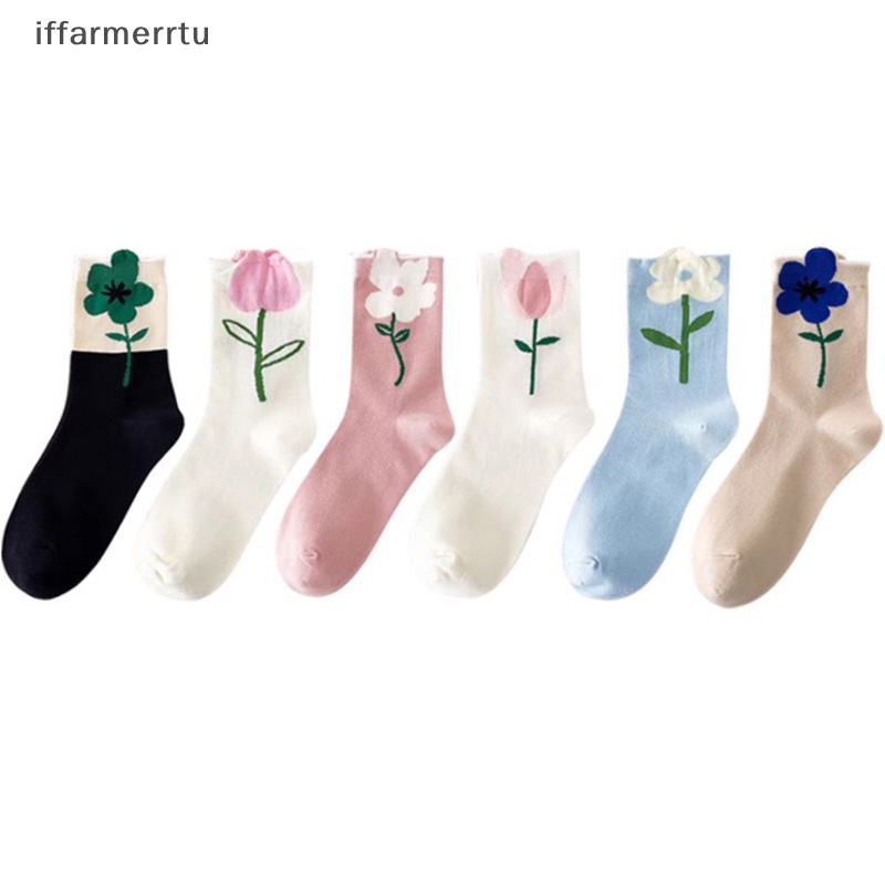 1 Đôi Vớ Cổ Trung Thoáng Khí In Họa Tiết Hoạt Hình Dễ Thương Cho Nữ