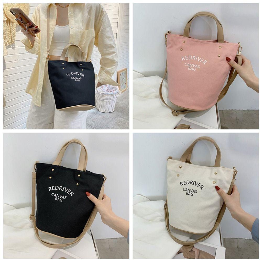 LOMBARD Túi Xách Vải Canvas Cỡ Lớn Phối Dây Da Phong Cách Retro Cho Nữ