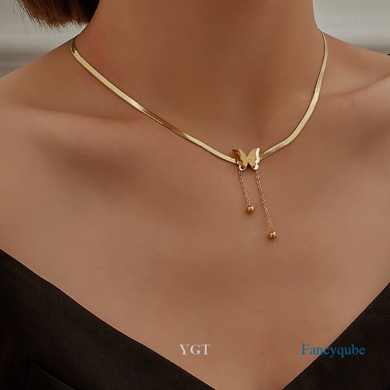 Ygt Vòng cổ Choker Mặt Hình Bướm Lưỡi Thép Không Gỉ Phong Cách Vintage Cho Nữ