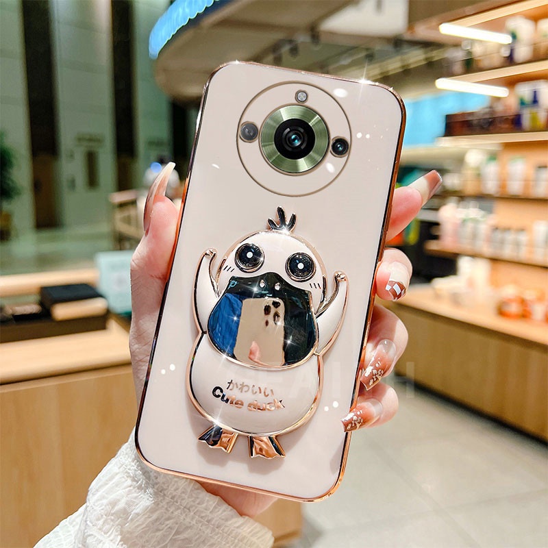 Ốp Điện Thoại Dẻo Họa Tiết Chú Vịt Dễ Thương Kèm Giá Đỡ Cho Realme 11 Pro / Realme 11 Pro + / 10 / C55 / C53