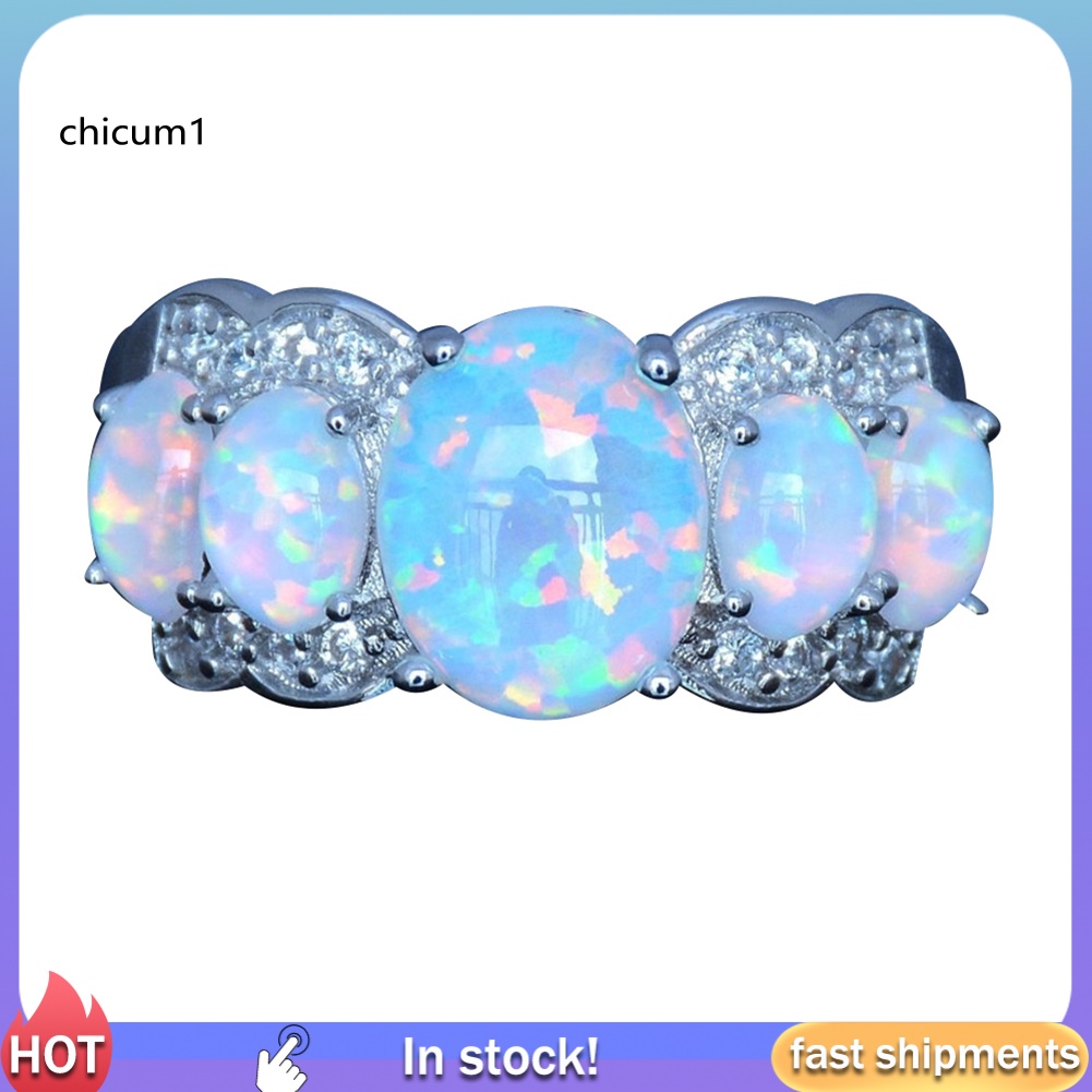 Nhẫn Đính Hôn Đính Đá Opal Nhân Tạo Hình Oval Thời Trang Dành Cho Nữ