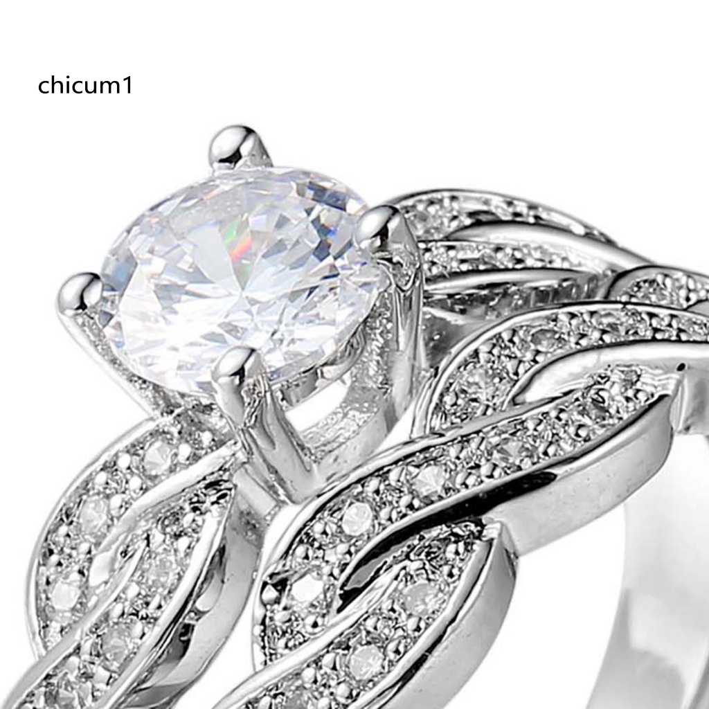 Set 2 Nhẫn Cưới Mạ Đồng Đính Đá Zircon Sang Trọng