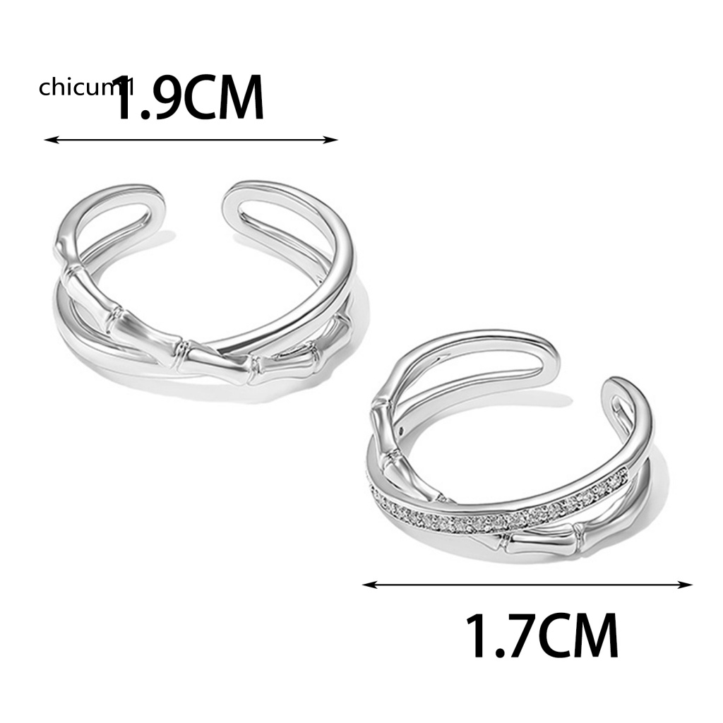 Nhẫn Cặp Bằng Tre Dạng Mở Đính Đá Zirconia Sáng Bóng Thời Trang