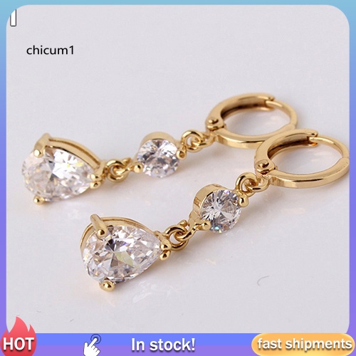 Khuyên Tai Đính Đá Hình Giọt Nước Thời Trang