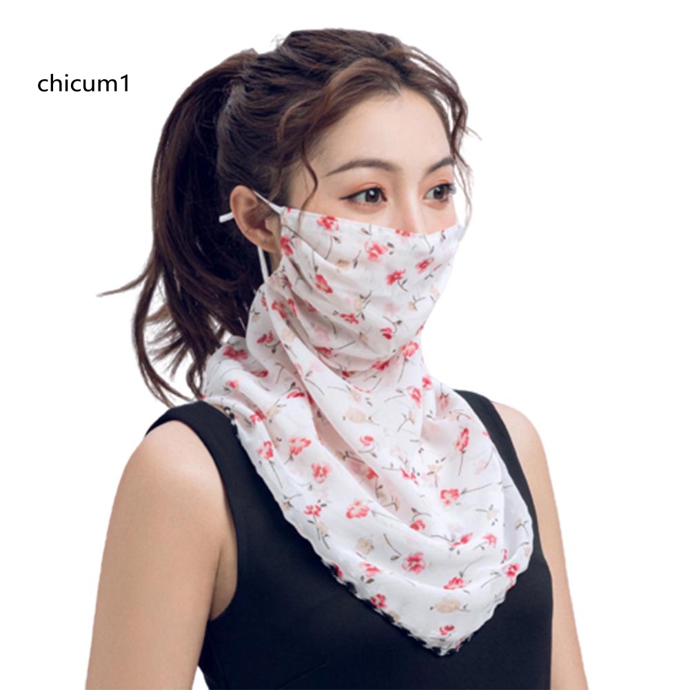 Khăn Che Mặt Và Cổ Bằng Chiffon Mỏng Chống Tia UV In Họa Tiết Hoa Hồng Cho Nữ