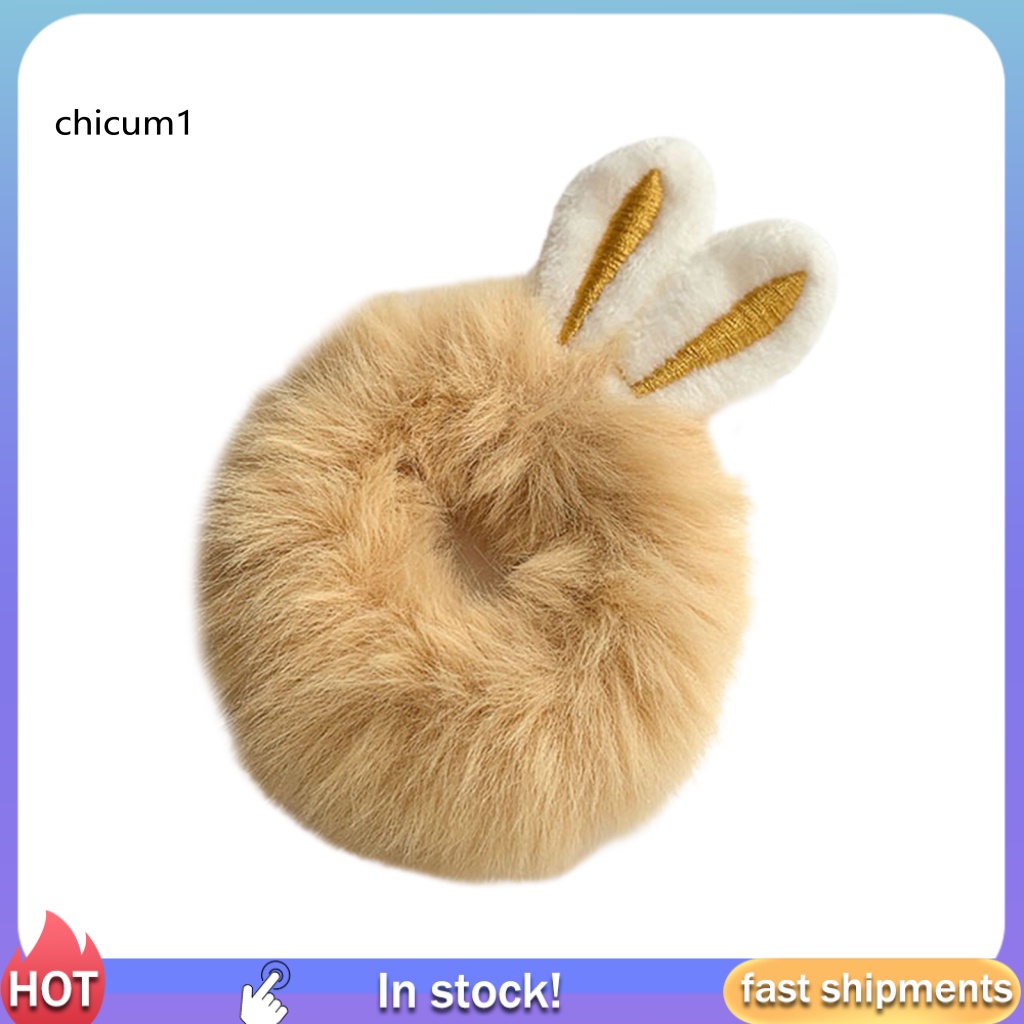 Dây Cột Tóc Co Giãn Bọc Vải Lông Mềm Mại Chống Trượt Hình Tai Thỏ Màu Kẹo Ngọt