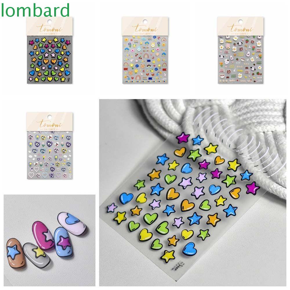 LOMBARD Miếng Dán Trang Trí Móng Tay Họa Tiết Hoạt Hình Dễ Thương DIY