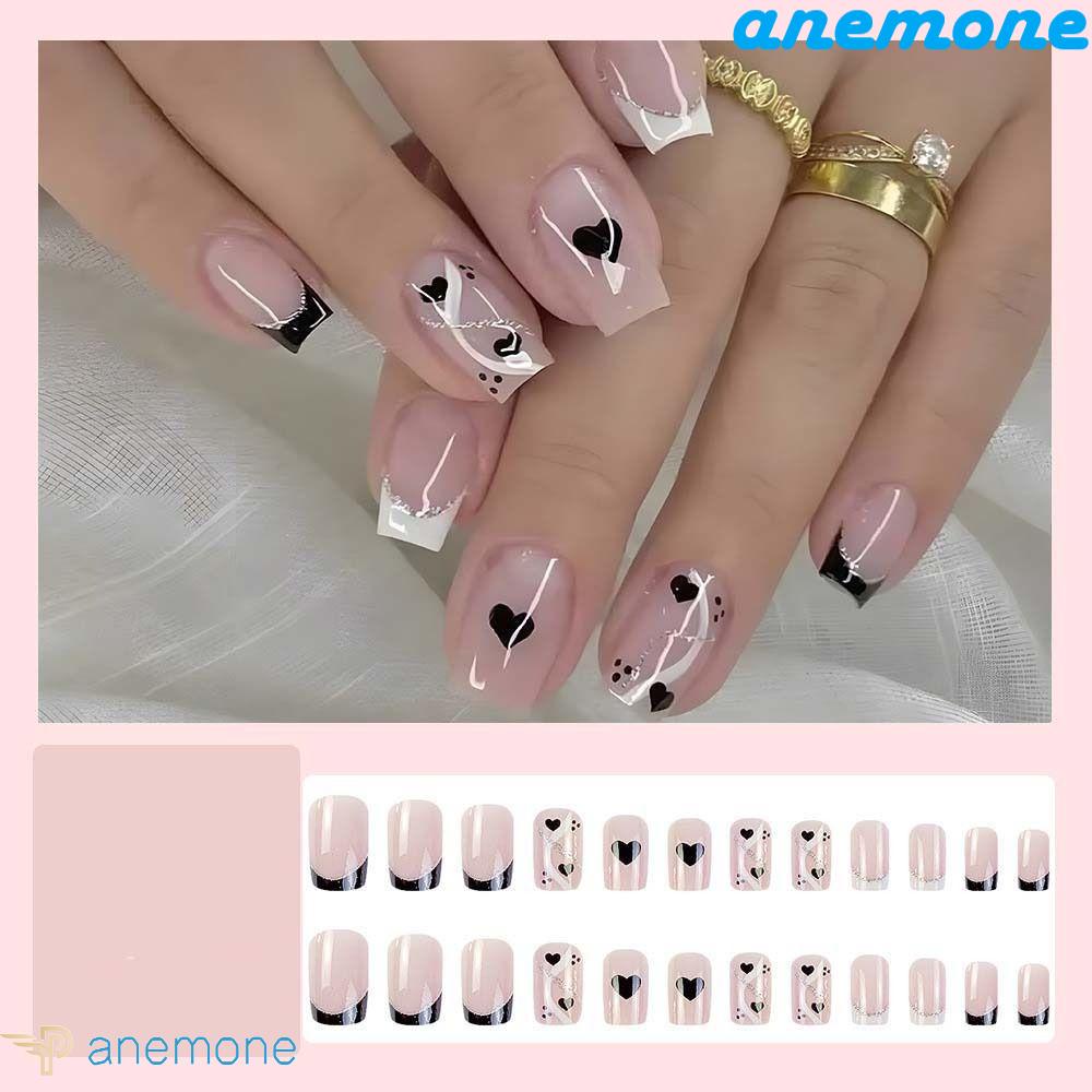 ANEMONE Móng Tay Giả Hình Trái Tim Bằng Nhựa Che Phủ Toàn Diện Trang Trí Móng Tay