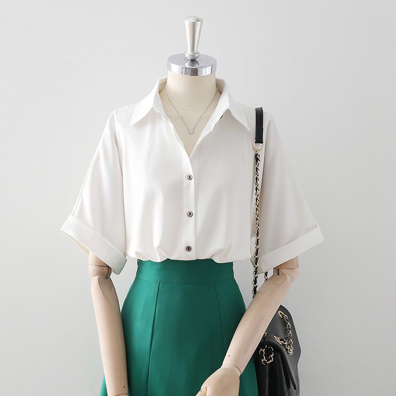Áo Sơ Mi Vải Satin Tay Ngắn Thời Trang Mùa Hè 2023 Dành Cho Nữ