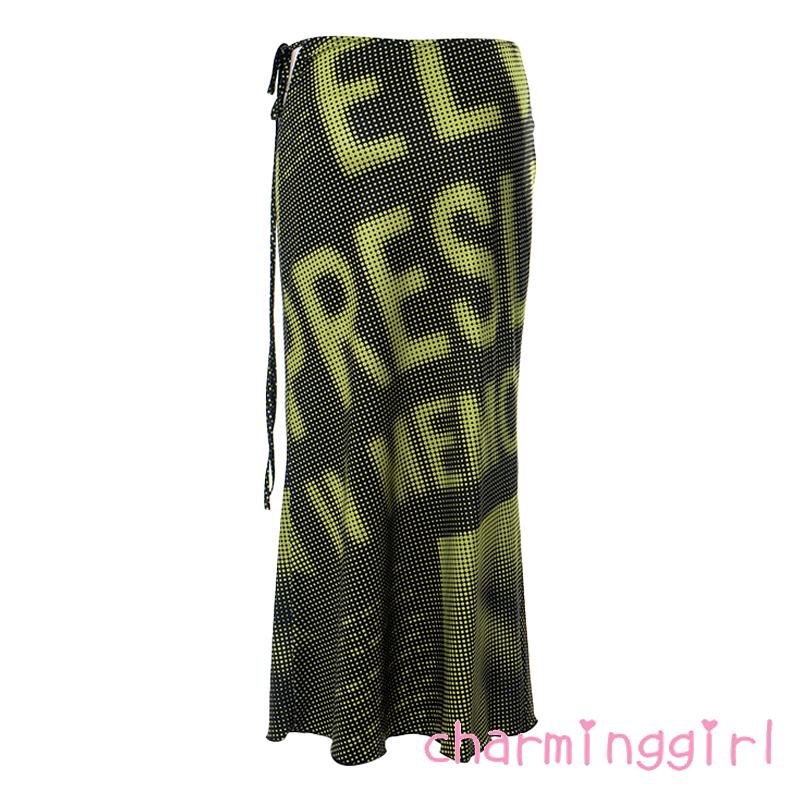 Chân Váy Dài Lưng Cao In Chữ Thời Trang Mùa Hè Cho Nữ