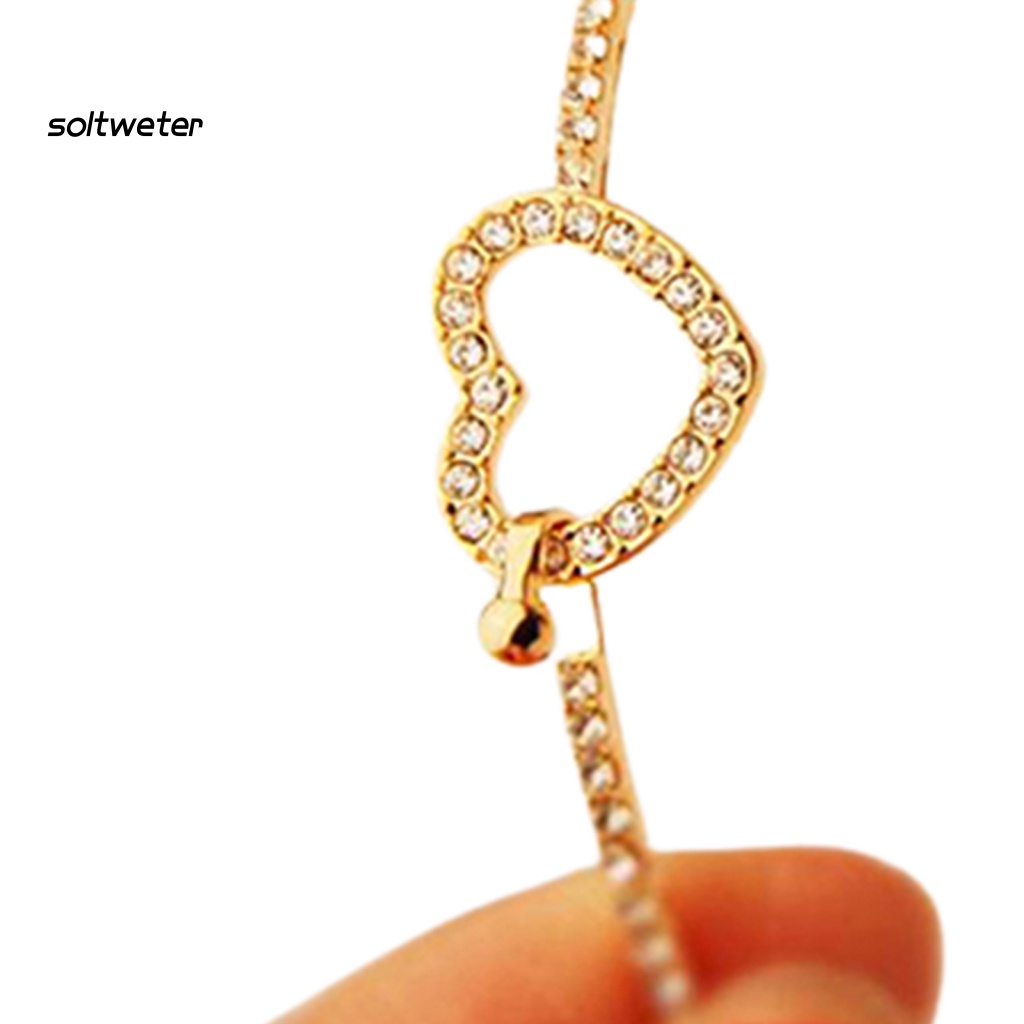 Vòng Tay Mỏng Đính Đá Hình Trái Tim Màu Vàng Sang Trọng Cho Nữ