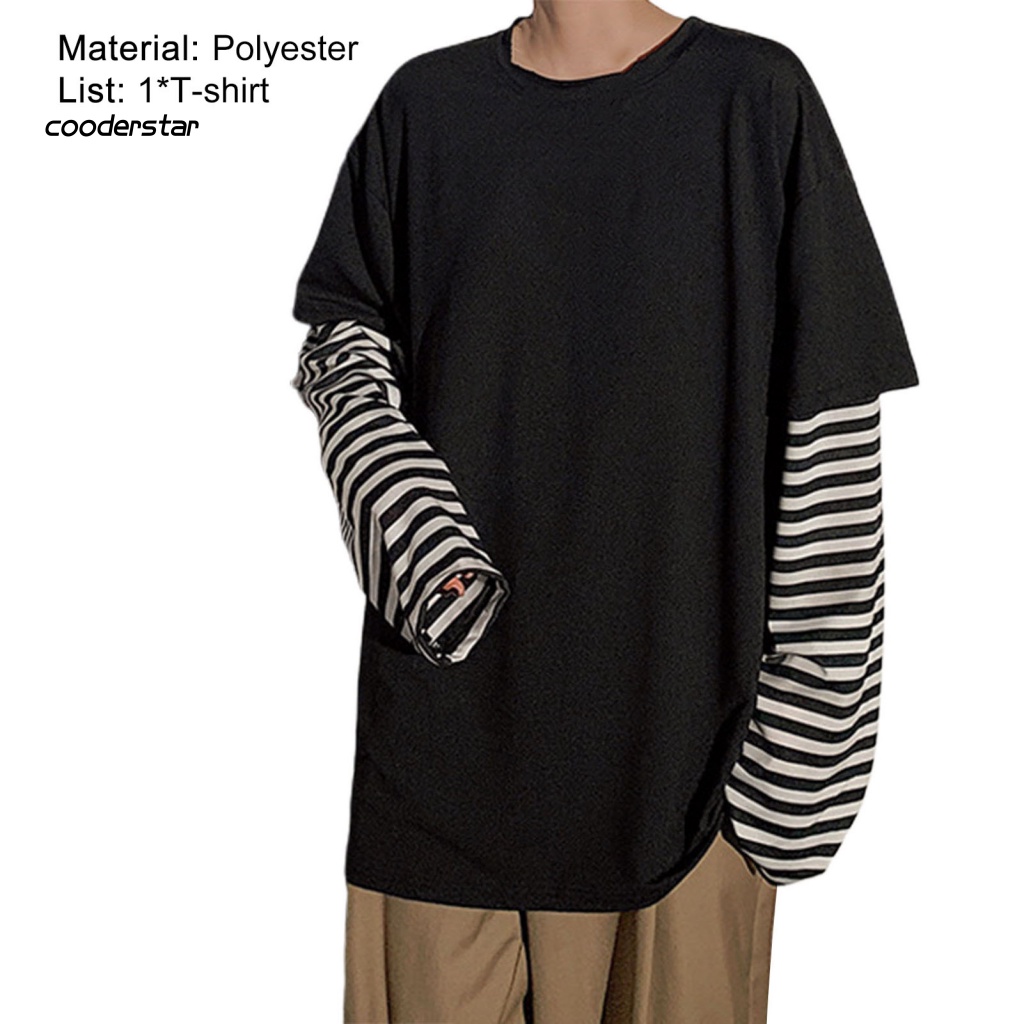 Áo Thun Cổ Tròn Giả Hai Lớp Họa Tiết Kẻ Sọc Thời Trang Mùa Thu Cho Nam