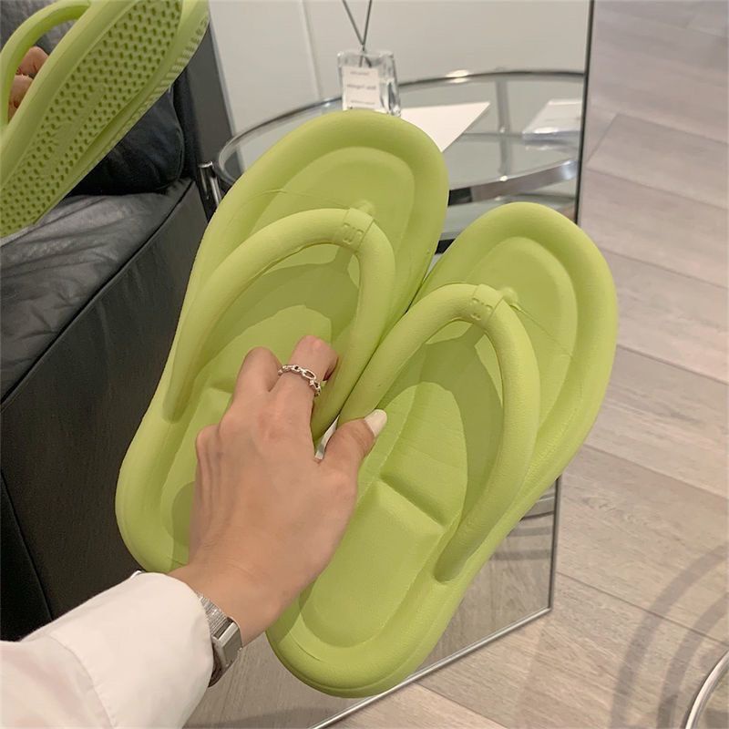 Dép Xỏ Ngón Đế Bánh Mì Chống Trượt Chống Thấm Nước Màu Trơn Thời Trang Dành Cho Nữ