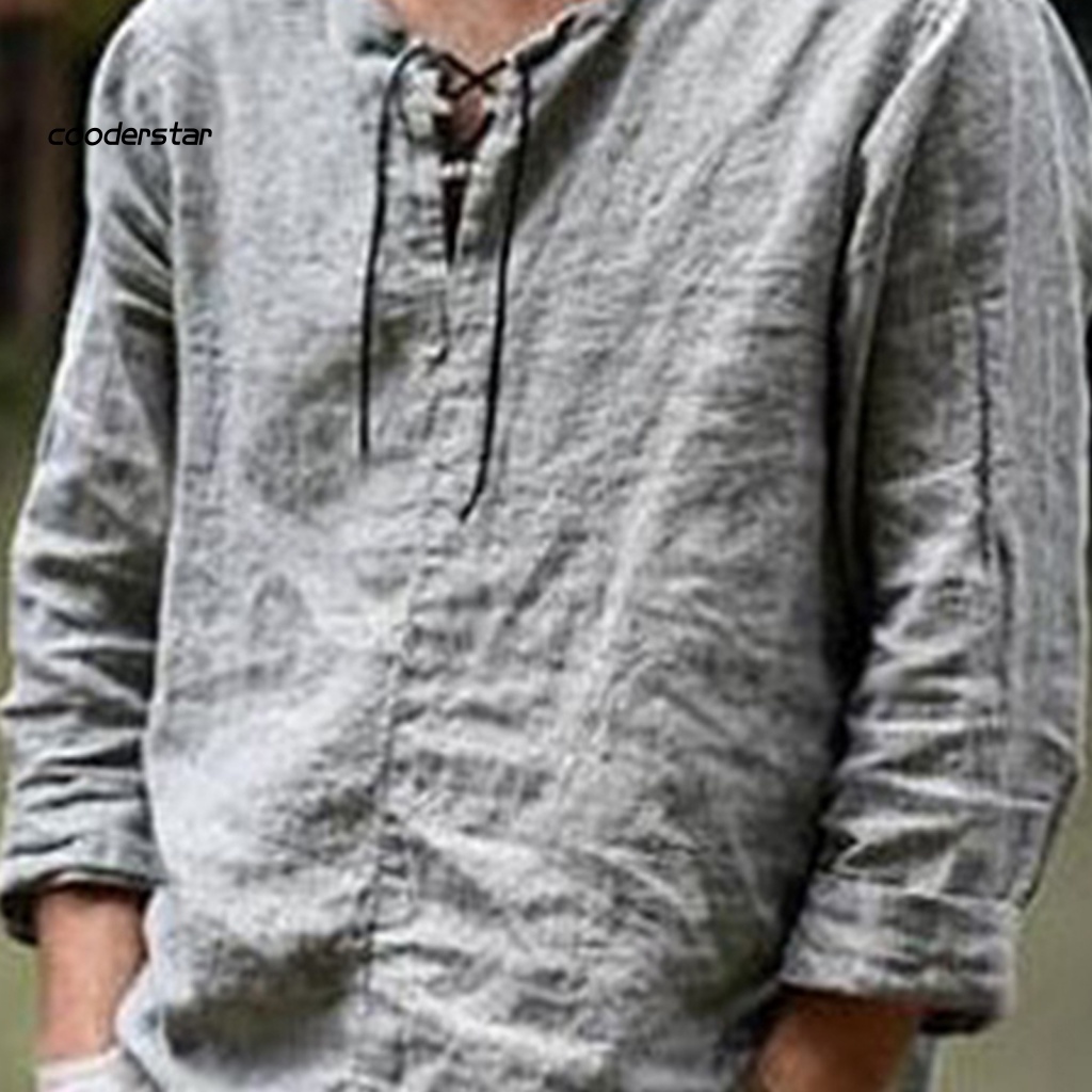 Áo Thun Tay Dài Cổ Tròn Dáng Rộng Màu Trơn Phối Dây Rút Thời Trang Mùa Hè Cho Nam