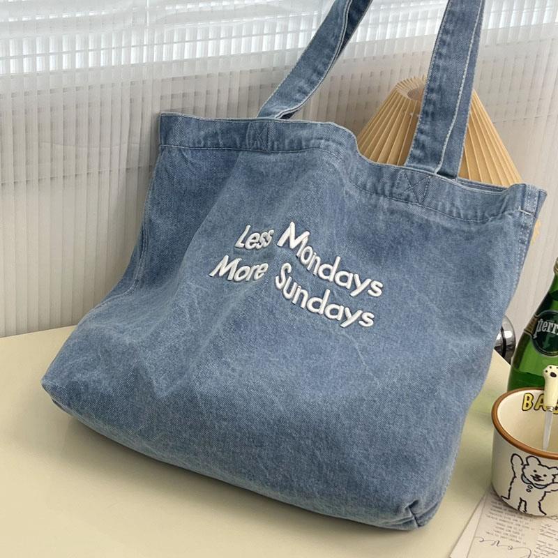 Túi Xách Denim Thêu Họa Tiết Thời Trang Hàn Quốc Cho Nữ