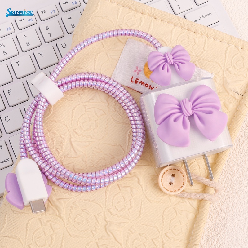 Bộ Phụ Kiện Quấn Bảo Vệ Dây Cáp Sạc Nhanh Màu Kẹo Nữ Tính Cho iPhone 18W / 20W