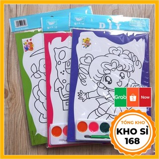 Tranh tô màu nước cho bé gồm 1 vỉ màu và cọ vẽ E595