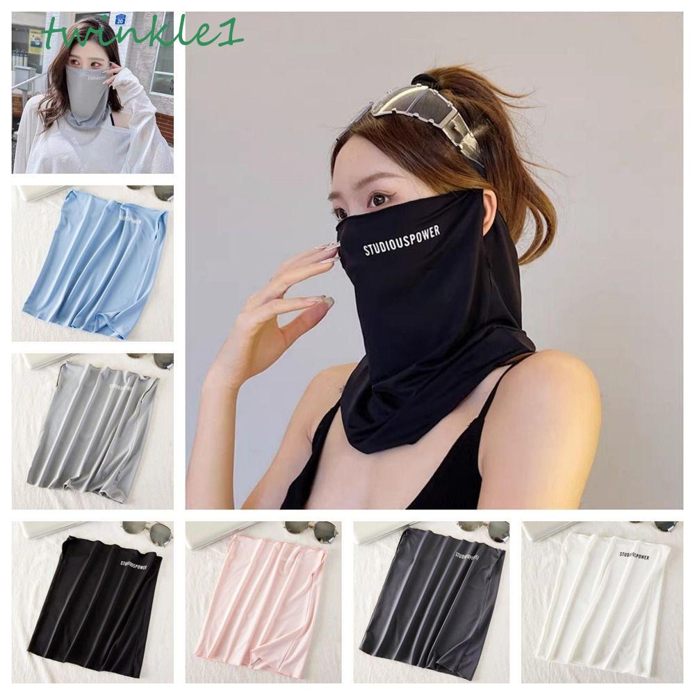 TWINKLE Khẩu Trang Lụa Lạnh Mỏng Có Nắp Che Cổ Chống Tia UV In Chữ Thanh Lịch Dùng Khi Đạp Xe Mùa Hè