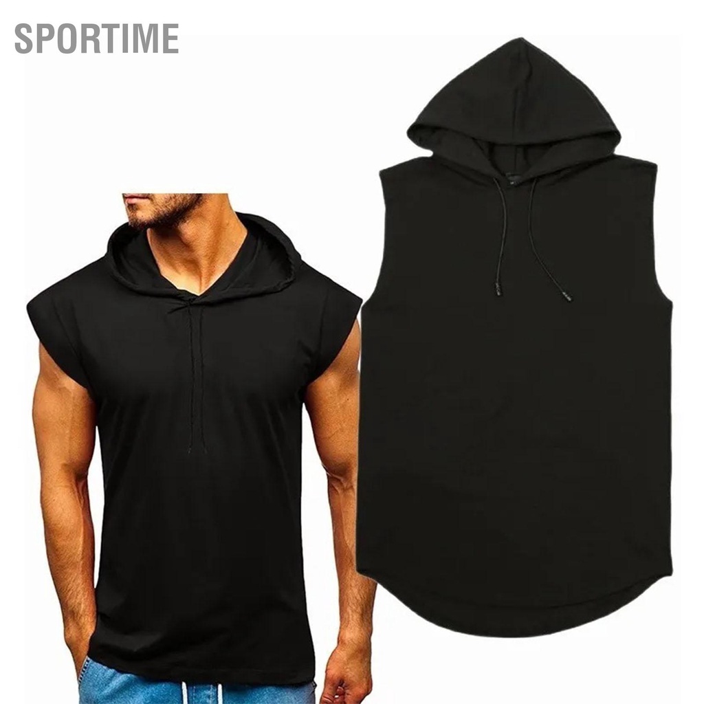 Sportime Áo hoodie nam không tay tập thể dục Vest Top Polyester thân thiện với da Màu rắn
