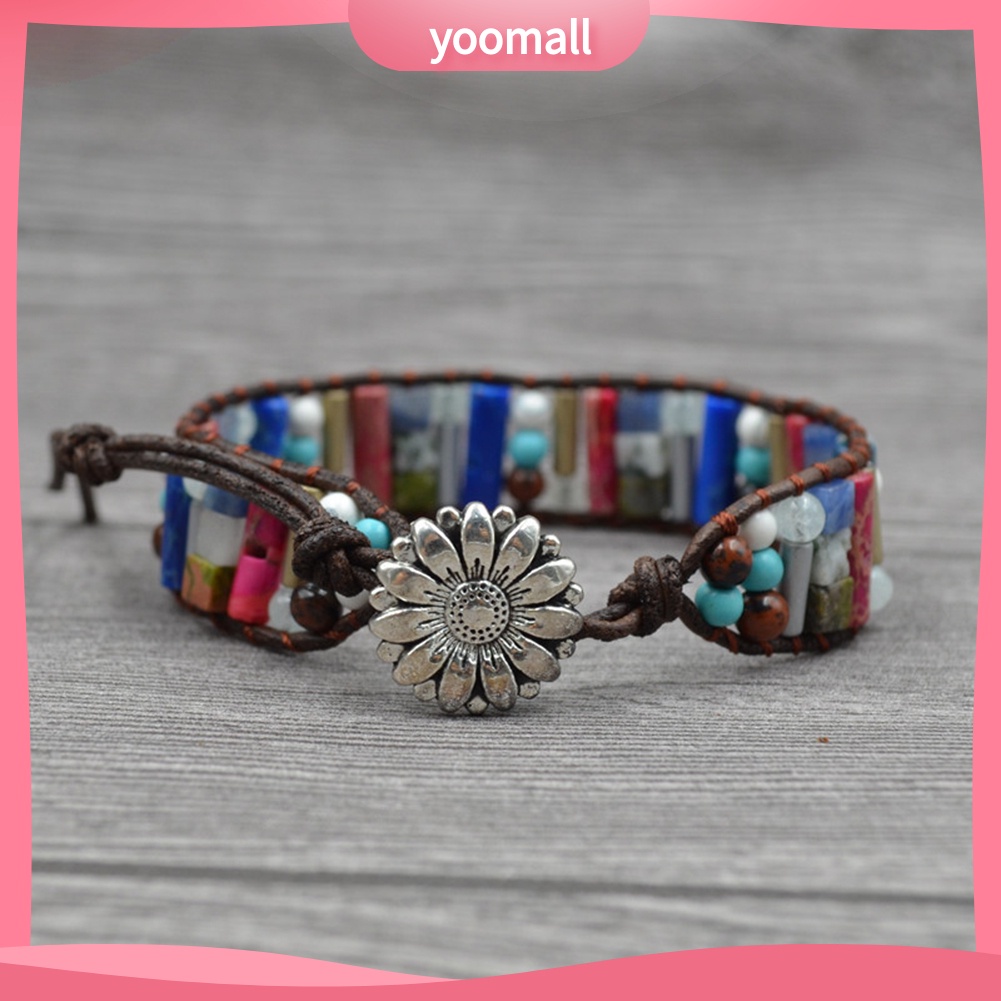 Vòng Tay Dây Da Giả Nhiều Lớp Đính Đá Quý Phong Cách Boho Cho Nữ