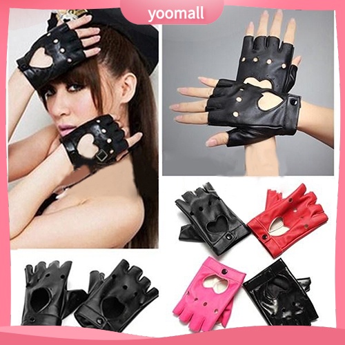 Găng Tay Lái Xe Hở Ngón Hình Trái Tim Phong Cách Punk Dành Cho Nữ
