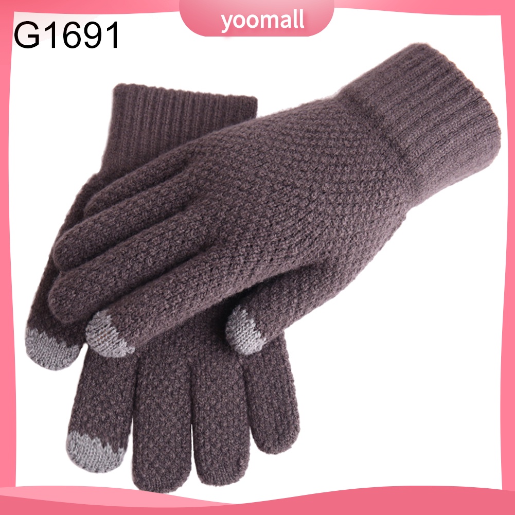 [YM] Găng Tay Len Dệt Kim Dày Dặn Giữ Ấm Mùa Đông Có Thể Dùng Màn Hình Cảm Ứ